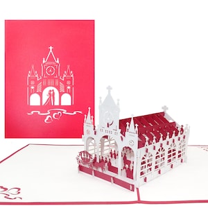 3D Hochzeitskarte "Kirche - Kirchliche Trauung" als Hochzeitseinladung, ausgefallene Pop-Up Karte zur Hochzeit, Einladung, Geschenkgutschein