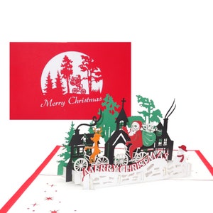 Carte de Noël 3D « Père Noël et rennes – Joyeux Noël » - carte pop-up amusante pour Noël