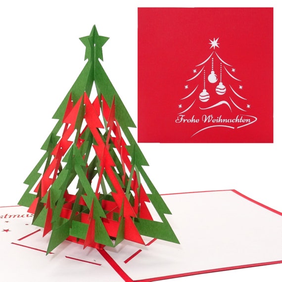 BIGLIETTO POP UP AUGURI NATALE ALBERO CASETTA RENNE BABBO NATALE