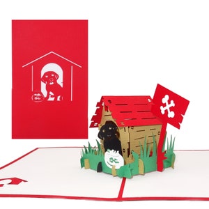 Cartão pop-up "Dog & Doghouse" - cartão de aniversário 3D, cartão de parabéns e ideia de presente para todos os amantes de cães
