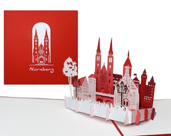 Pop-up card “Nuremberg” as a fan article & souvenir, voucher, invitation card, 3D birthday card, invitation and travel voucher