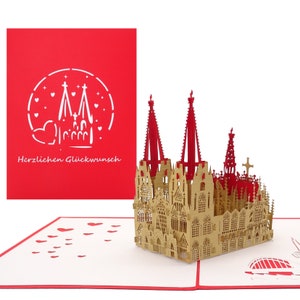 Tarjeta desplegable "Catedral de Colonia - Felicitaciones" Tarjeta de cumpleaños 3D y tarjeta de felicitación grande - como paquete de regalo, obsequio, vale