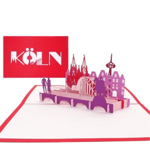 Pop-upkaart "Skyline van Keulen" - 3D-wenskaart met panorama van Keulen en de Dom van Keulen - als reischeque, souvenir en uitnodiging voor de kathedraalstad
