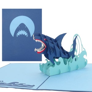 3D Geburtstagskarte „Hai – Shark Attack“ - Große Pop Up Karte als Grußkarte, Geschenkidee, lustige Einladungskarte zum Angeln für Angler