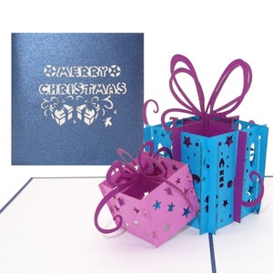 Kerstkaart "Geschenken" Vrolijk kerstfeest, Kerstwenskaart met kerstcadeaus, 3D pop-up kaart voor kerstadventkaart