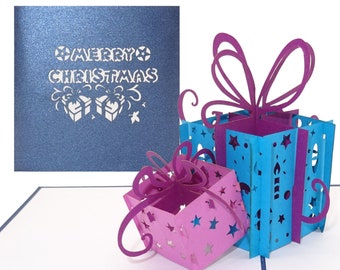 Christmas card "Gifts" Merry Christmas, Christmas Greeting Card with Christmas gifts, 3D Pop Up Card for Christmas Advent Card