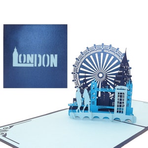 Cartão pop-up "London Calling!" - Cartão de felicitações 3D London Skyline - Inglaterra, Reino Unido, lembrança, convite, voucher de viagem e vale-presente para viagem pela cidade