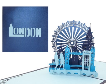 Biglietto pop-up "Londra chiama!" - Biglietto d'auguri 3D Skyline di Londra - souvenir dell'Inghilterra, invito, buono di viaggio e buono regalo per viaggio in città