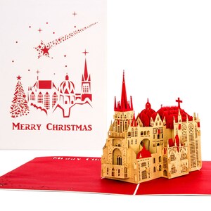 Pop-Up Karte Aachener Dom "Merry Christmas" Weiß Rot
