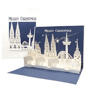 Biglietto pop-up "Skyline di Colonia e cattedrale - Buon Natale" - Biglietto di Natale 3D Colonia come souvenir, invito, buono, biglietto d'invito