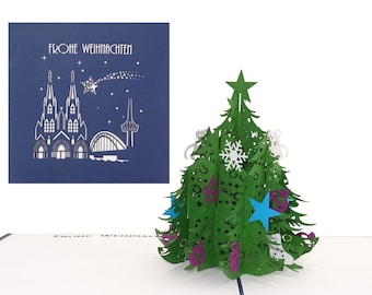 Pop-Up Card "Christmas Tree | Cologne - Merry Christmas" - Cologne Christmas Card Christmas Tree, 3D Folding Card with Envelope for Christmas