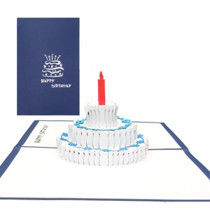 Carte pop-up "Birthday Cake - Happy Birthday" en anglais - Carte d'anniversaire 3D comme bon d'achat et carte de vœux avec gâteau d'anniversaire