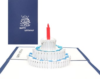 Pop-Up Card "Birthday Cake - Happy Birthday" English - 3D birthday card as voucher & greeting card with birthday cake