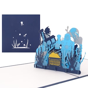 Biglietto pop-up "Diver & Underwater World" - Biglietto d'auguri 3D, invito, buono per attrezzatura subacquea e per lo snorkeling