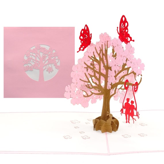 Carte Pop-up 3D Arbre D'amour - Cadeau Romantique Pour Mariage, Saint-Valentin, Anniversaire (avec Enveloppe) - 3