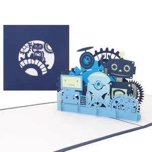 Carte pop-up "Robot - Funny Robots" Carte d'anniversaire 3D - Carte de vœux avec enveloppe - Bon d'achat, décoration et carte d'invitation d'anniversaire