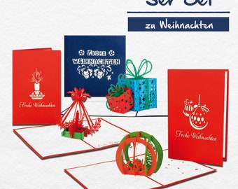 3er Set Weihnachtskarten mit Umschlag - Pop-Up Karten zu Weihnachten - 3D Klappkarten im Weihnachtskartenset