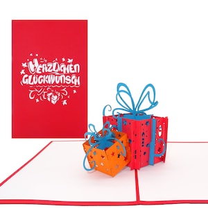 Pop-Up Geburtstagskarte "Geschenke - Herzlichen Glückwunsch", 3D Karte, Pop Up Karten, Karte zum Geburtstag, Glückwunschkarte