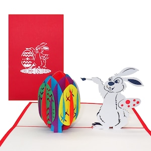 Carte Pop Up "Pâques - Lapin de Pâques avec œuf de Pâques" - carte de Pâques 3D colorée avec enveloppe