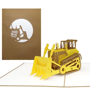 Cartão de aniversário 3D “Bulldozer - Bulldozer” cartão pop-up como cartão de felicitações, vale-presente, convite, voucher para um canteiro de obras