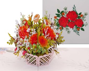 Biglietto Pop-Up 3D Con Rose Rosse – 15x15 Cm Con Busta, Per Matrimonio E San Valentino