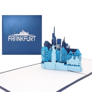 Pop-upkaart "Frankfurt am Main - Skyline met oude binnenstad en kathedraal" Souvenir, uitnodigingskaart, 3D-verjaardagskaart - Reisvoucher Frankfurt a.M.