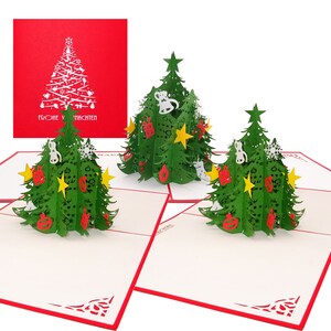 Cartes de Noël en lot de 3 - 3x cartes de Noël avec enveloppes - carte pliante pop-up avec motif sapin de Noël 3D - cartes de Noël