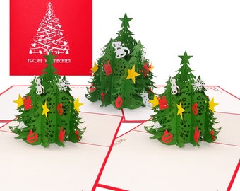 Christmas cards in a set of 3 - 3x Christmas cards with envelope - Pop-up card folding card with 3D Christmas tree motif - Cards for Christmas