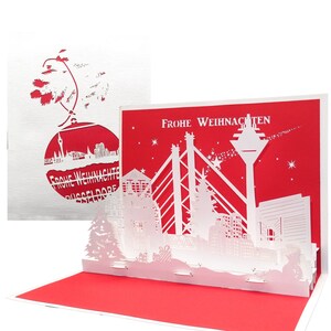 3D-kerstkaart “Düsseldorf – Skyline” pop-up kerstkaart met envelop - als souvenir, elegante wenskaart, uitnodigings- en cadeauverpakking