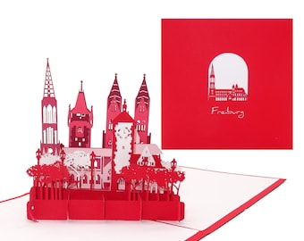 Pop-up card "Freiburg - Panorama" gift, fan article & souvenir, voucher, invitation card, 3D birthday card and travel voucher