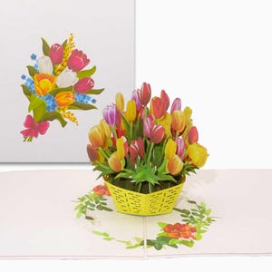 Pop Up Card "Colorful Tulips" 3D flower card with envelope as birthday card, gift wrapping & invitation card