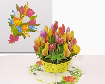 Pop-up card "Colorful Tulips" 3D flower card with envelope as birthday card, gift wrapping & invitation card