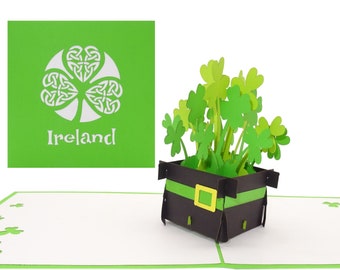 Pop Up Karte „Irland – Irish Shamrocks “ - 3D Ireland Grußkarte als Souvenir, Geburtstagskarte, Reisegutschein, Einladung Städtereise Dublin