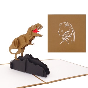 Cartão pop-up 3D "Dinossauro - T-Rex", cartão de aniversário Dino Tiranossauro - cartão de felicitações para aniversários e aniversários infantis
