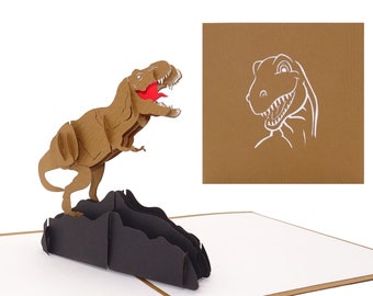 3D Pop Up Karte "Dinosaurier - T-Rex", Dino Geburtstagskarte Tyrannosaurus - Glückwunschkarte für Geburtstag & Kindergeburtstag