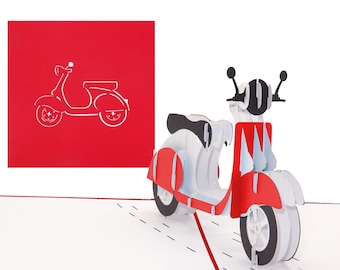 Pop Up Card "Motor Scooter" unusual 3D birthday card, voucher scooter & driving license