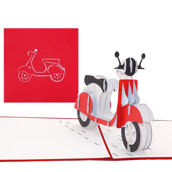 Pop Up Karte "Motorroller" ausgefallene 3D Geburtstagskarte, Gutschein Roller & Führerschein