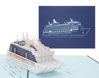 Pop up card "Cruise Ship" - travel voucher, 3D birthday card, invitation & voucher for the cruise, decorative model cruise ship