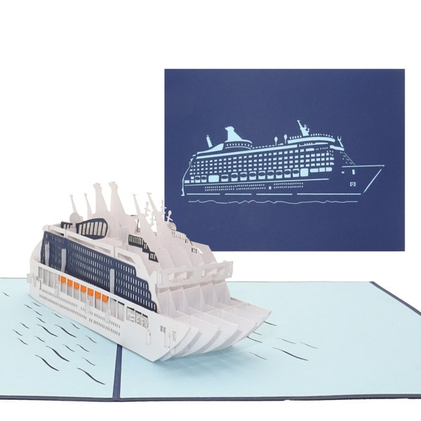 Pop Up Karte "Kreuzfahrtschiff" - Reisegutschein, 3D Geburtstagskarte, Einladung & Gutschein zur Kreuzfahrt, Deko Modell Kreuzfahrtschiff