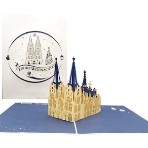Biglietto pop-up "Cattedrale di Colonia - Buon Natale" bianco e blu