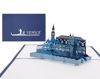 Biglietto pop up “Venezia – Panorama & Giro in gondola” - Biglietto d'auguri 3D come souvenir, biglietto d'auguri, buono di viaggio, invito per una gita in città
