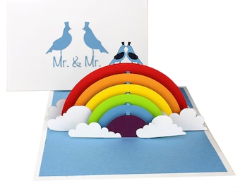 Pop Up Karte "Rainbow - Gay Birds" edle 3D Hochzeitskarte Schwule Hochzeit – Glückwunschkarte zur gleichgeschlechtliche Trauung Mr. & Mr.