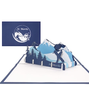 Pop Up Card "St. Moritz" - cartolina 3D e buono per vacanze in hotel e sulla neve - biglietto d'auguri 3D, invito e souvenir