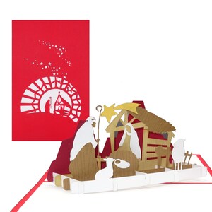 Cartolina di Natale “Presepe con stella” - biglietto pop up per Natale con busta - presepe 3D - arte in carta fatta a mano per il festival