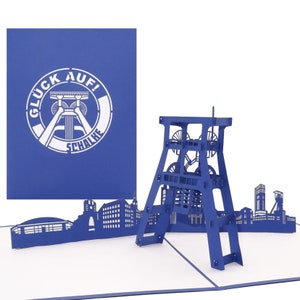 Pop-Up Karte „Schalke – Glück Auf!"  3D Geburtstagskarte Schalke GE mit Umschlag  als Fanartikel, Geschenkgutschein, Einladung Stadion