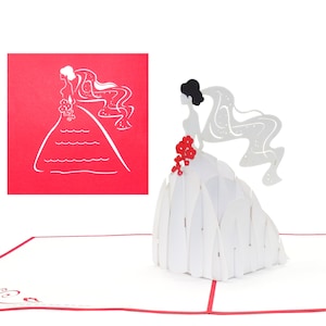3D Hochzeitskarte "Braut & Brautstrauß", Verlobungskarte, Einladungskarten Hochzeit und Junggesellinnen Abschied, Verlobungsgeschenk
