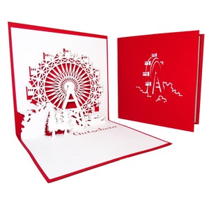 Pop-Up Karte "Gutschein Riesenrad" Rot - Gutschein, 3D Karte, Einladung, Einladungskarte, Grußkarte, Geldgeschenk, Geburtstagskarten