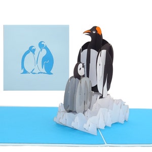 Tarjeta desplegable "Pingüinos sobre un témpano de hielo" - Tarjeta de cumpleaños 3D Pingüino - Tarjeta de invitación y vale Zoo