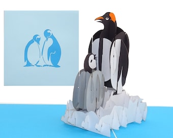 Pop-Up Karte "Pinguine auf Eisscholle" - 3D Geburtstagskarte Pinguin -  Einladungskarte & Gutschein Zoo