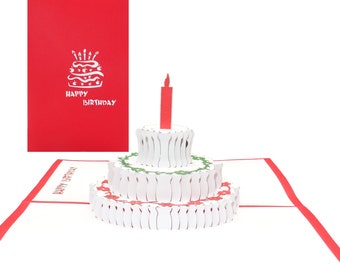 LIN Biglietto Di Auguri 3D Pop-Up A Forma Di Torta - Fatto A Mano Con Carta Di Pregio, Colore Azzurro - 3